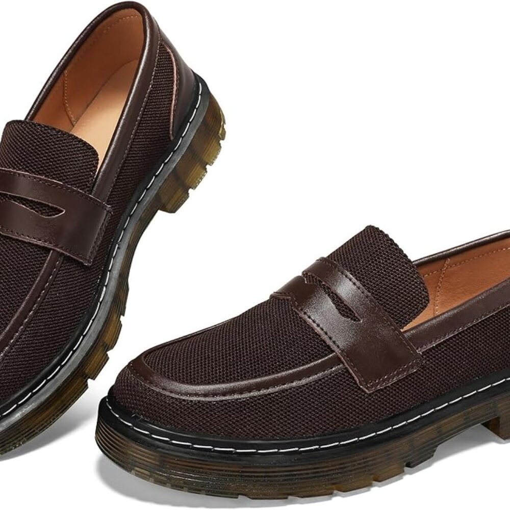 Women's Size 7 MEMORY FOAM Penny Loafers Breathable, Non-Slip Flat Shoes: Coffee